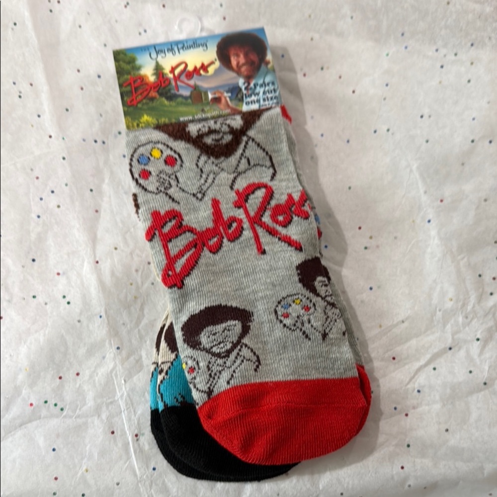 Unisex 2 pairs Bob Ross Gray and Red Socks